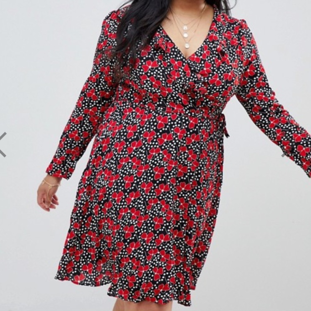 Glamorous Curve floral polka dot ruffle wrap dress - Picture 3 of 8